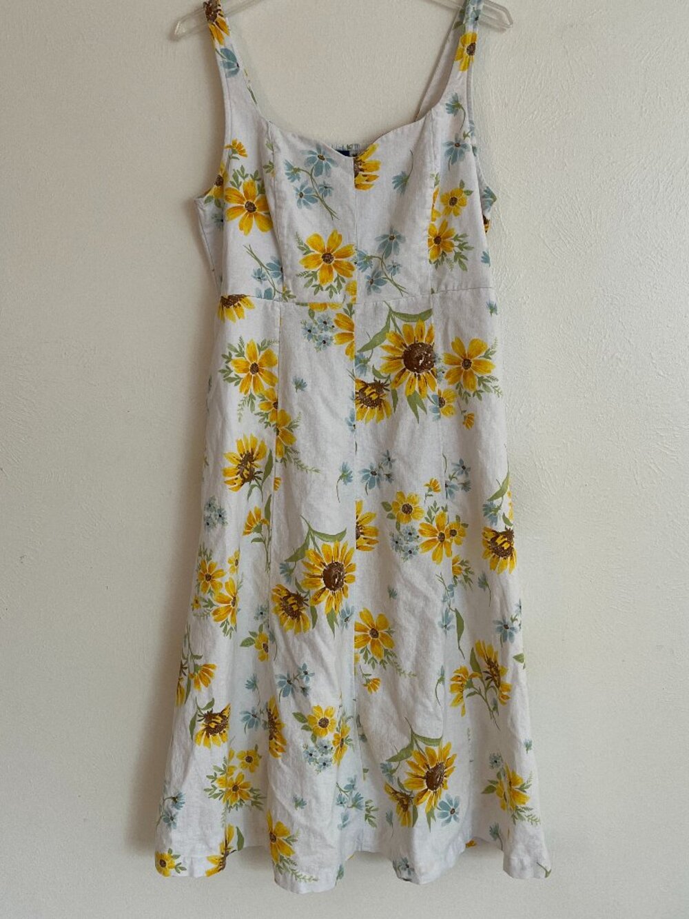 Old Navy Linen Blend Sleeveless White Sunflower Midi Dress Size L Summer